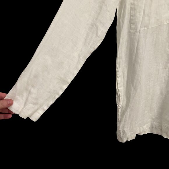 Mikoh White Linen Lightweight Button Up Long Sleeve Shorts Jumpsuit Size S FLAW - Picture 4 of 8